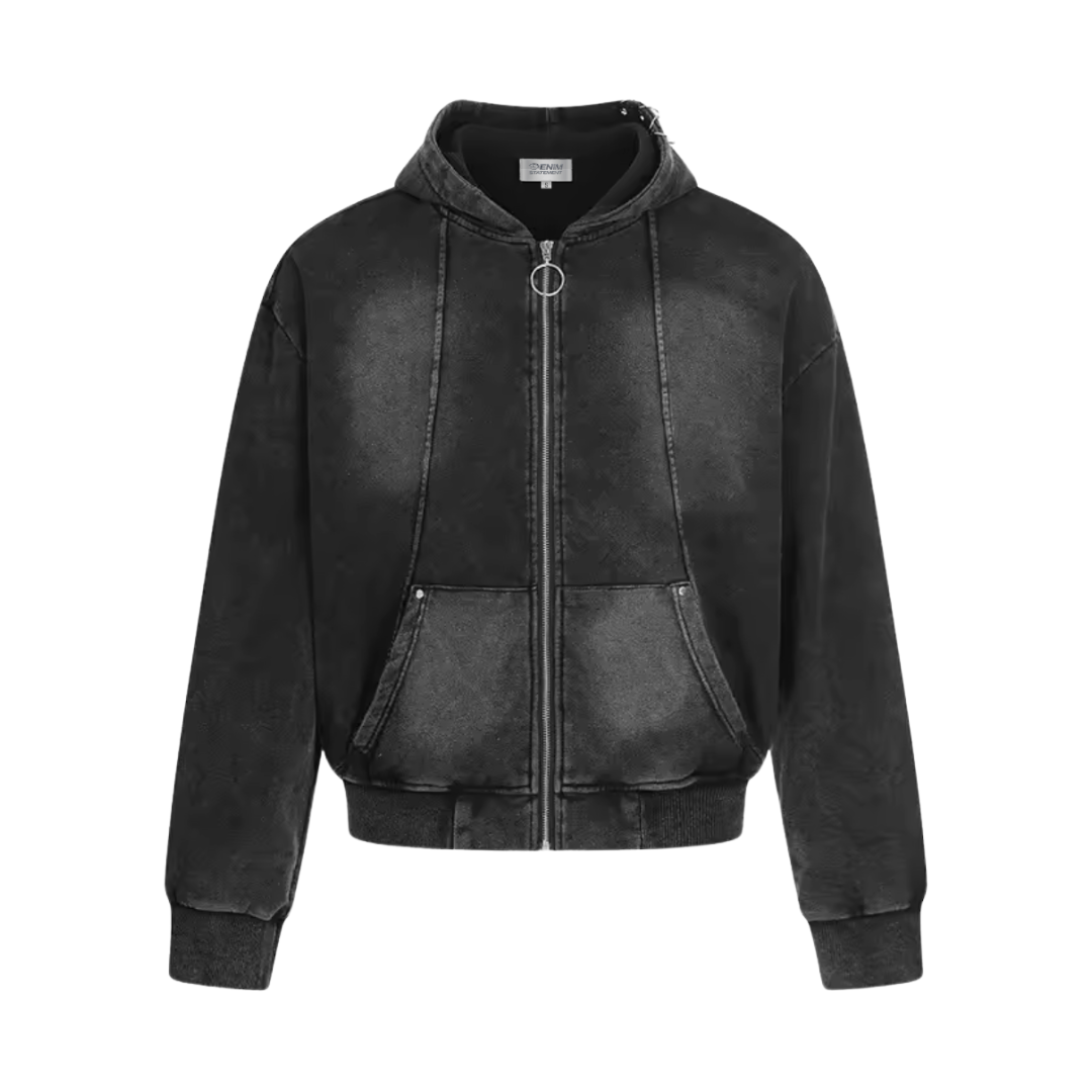 WASHED BLACK ZIP UP
